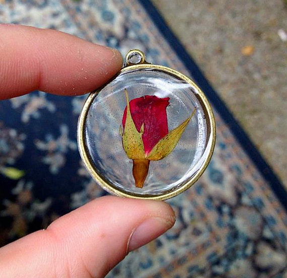 Red Rose Preserved in Clear Casting Resin Enclosed In Bronze