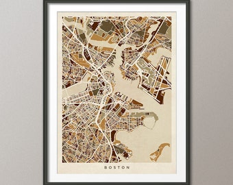 Boston Map, Boston Massachusetts City Street Map, Art Print (1536)