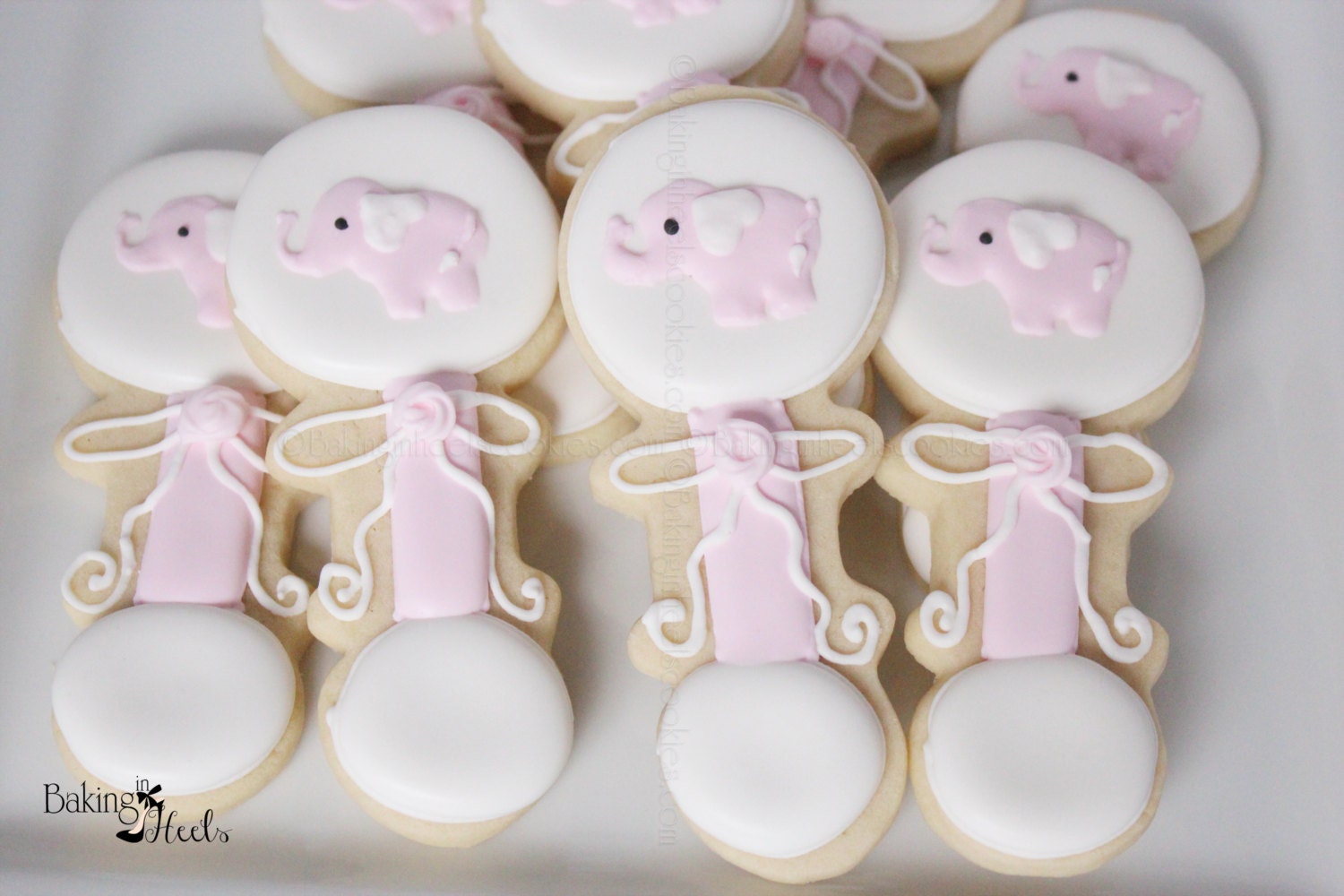 Elephant Baby Rattle Cookies It's A Girl Decorated