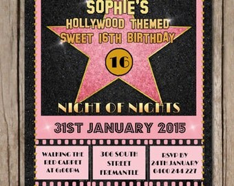 Personalised Hollywood Themed Birthday Invitations - You Print