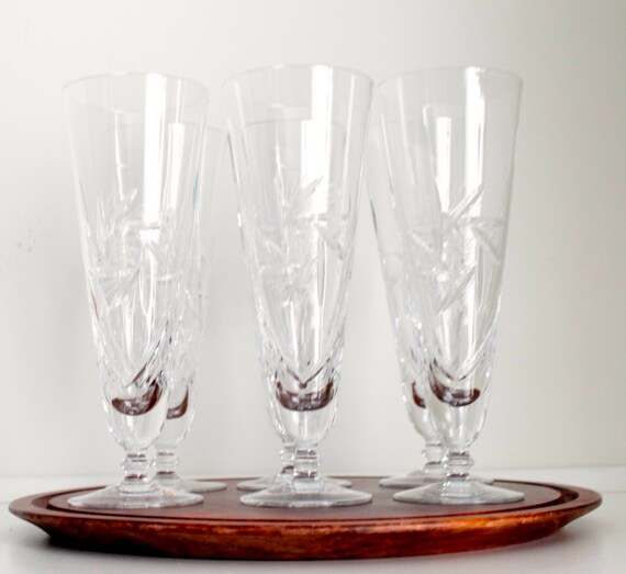 Pinwheel Crystal Glasses Vintage Plisner by NotMadeInChinaFinds