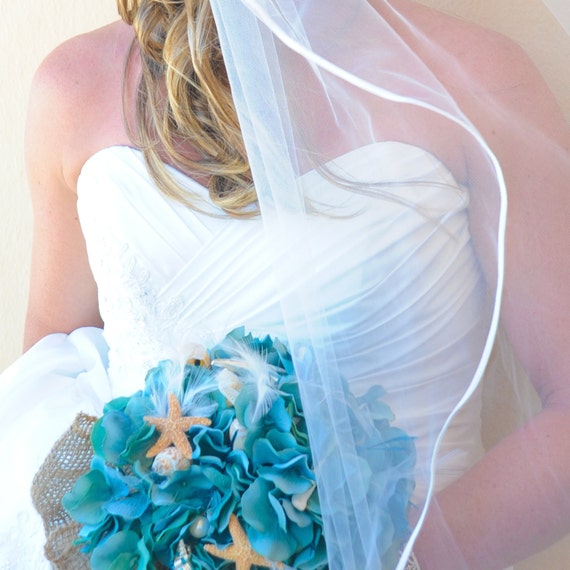 Starfish Seashell Beach Wedding Bridal Bouquet Teal by 3Mimis