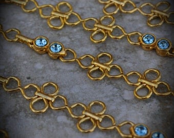 Gold Plated Swarovski Crystal Linked Chain Aquamarine