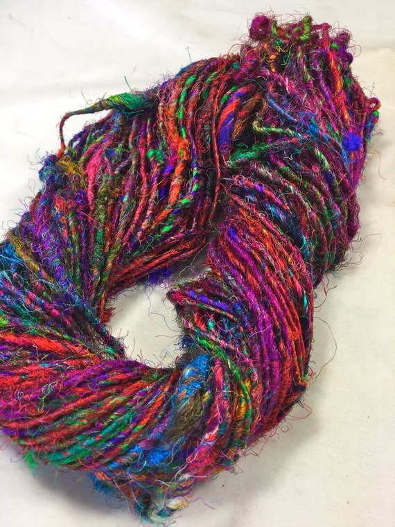 Recycled Sari Silk Ribbon Yarn Jewel Tone Multicolor by FeltBetter