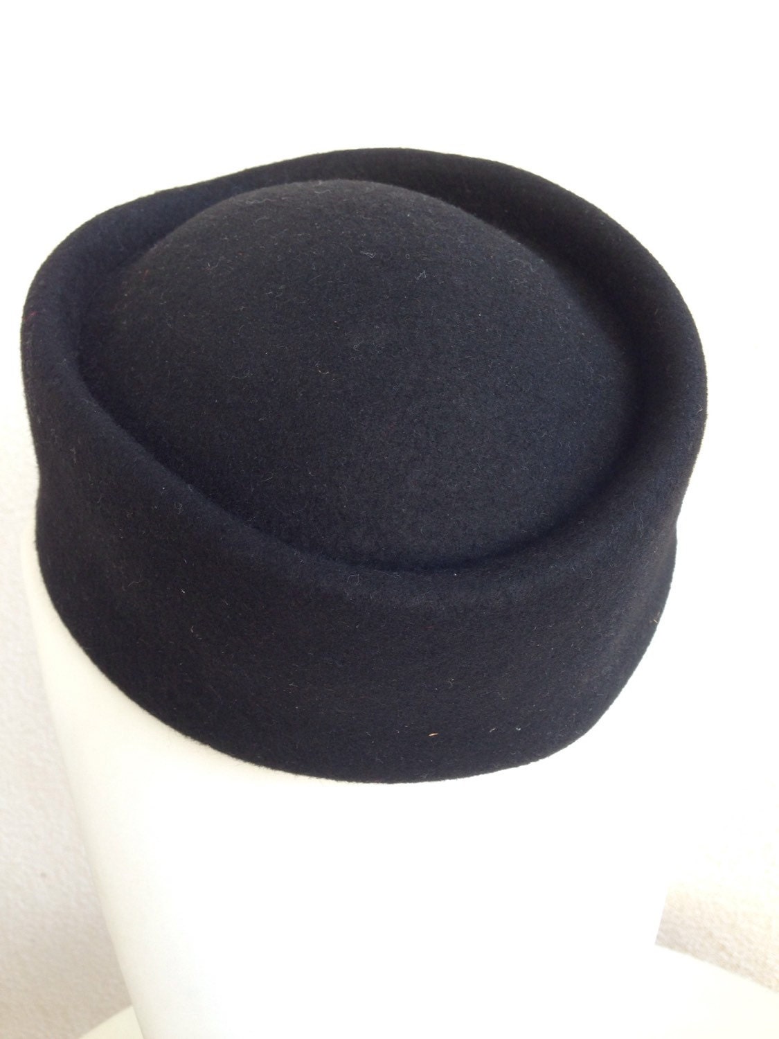 Vintage black pillbox Hat wool classic mid century sz by NelandAda