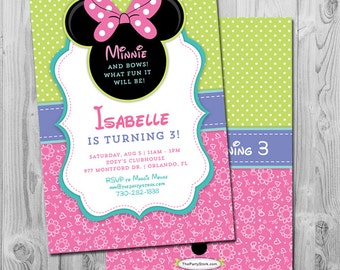 Minnie Bowtique Invitations | Printable Girls Birthday Party Invitation | Pink Green Purple Blue | Minnie Mouse Decorations Available
