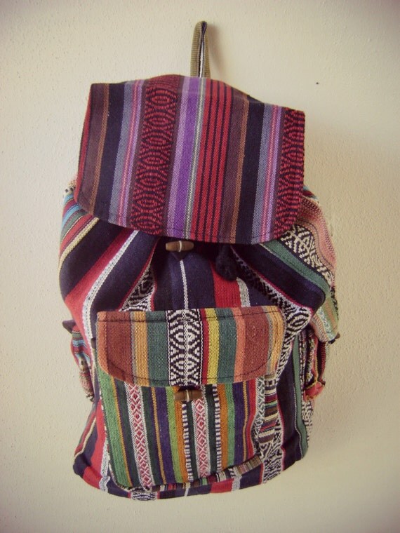 90s Mexican Print Backpack-Vintage Hippie Bag-Slouchy