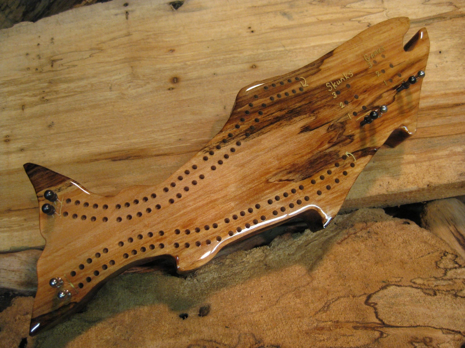 Oregon Driftwood Fish Cribbage Board