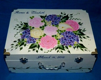 Romantic Wedding Box Card Box Suitcase Large Wood Keepsake Trunk Graduation Gift Card Box Reception Custom Painted Memory Box Personalized