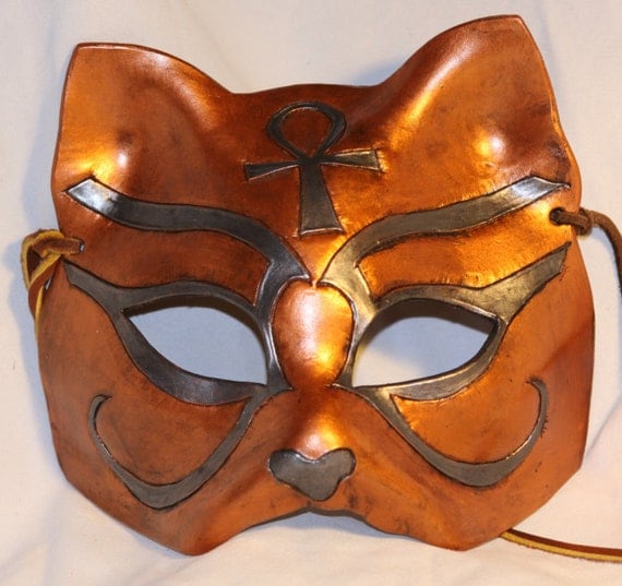 Items similar to Leather Bronze Egyptian Cat Mask on Etsy