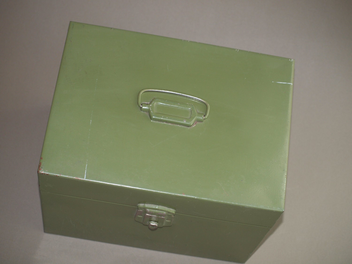 Metal army box olive green filing box industrial storage Hamilton