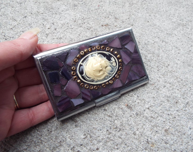 Business Card Holder Lady Business Card by PiecesofhomeMosaics