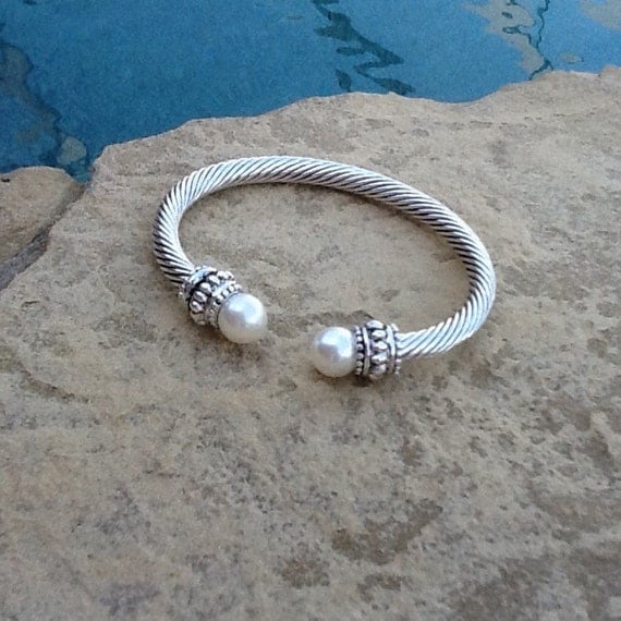 Pearl Sterling Silver Cuff Bracelet Gift by SunnyDays413