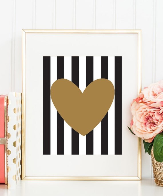 Gold Heart Wall Art Gold Heart Bedroom Poster Gold Foil