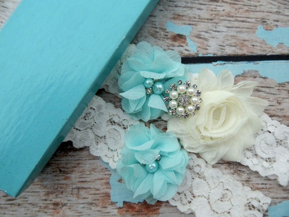 Items similar to Wedding Garter Set / Aqua Blue Garter / You Design ...