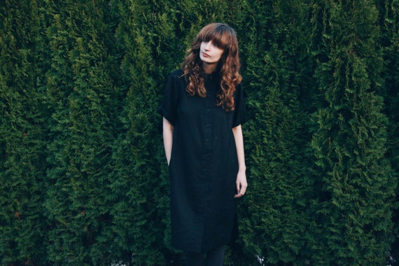 black linen shirt dress