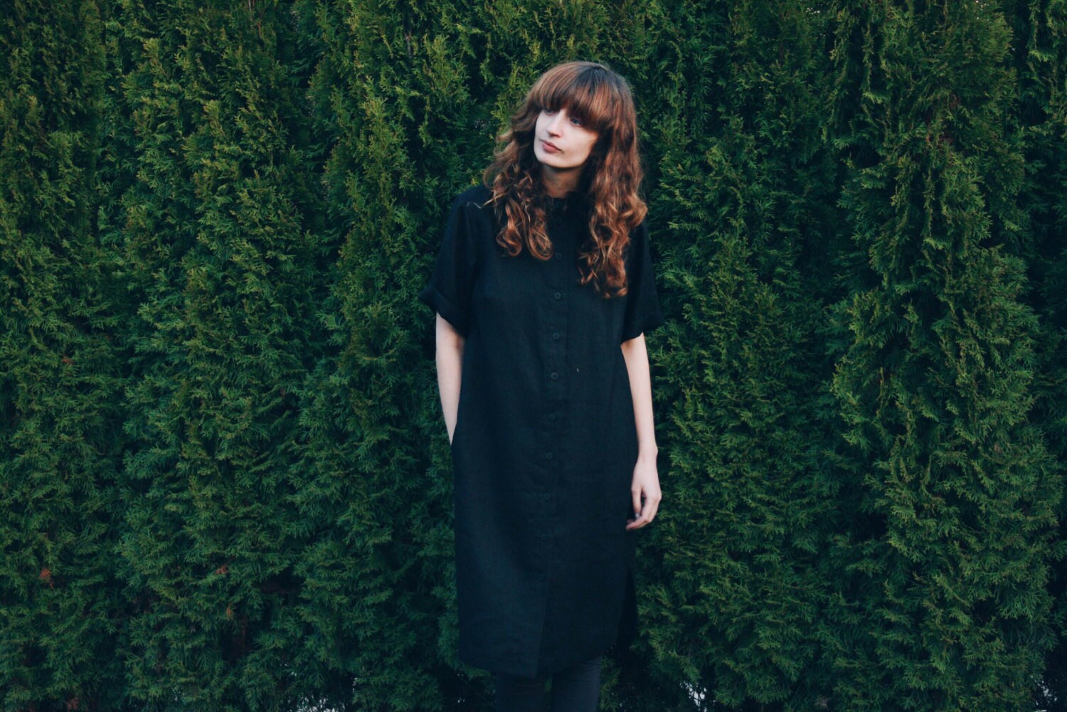 Black Linen Oversize Shirt Dress Organic Linen Shirt Dress
