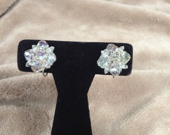 Vintage Aurora Borealis Clip On Earrings
