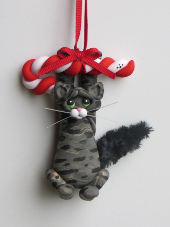 gray tabby cat christmas ornament polymer clay cute gray tabby cat christmas ornament polymer clay cute