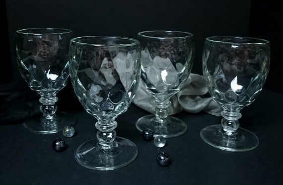 Vintage Footed Clear Glass Heavy Goblets Wine By Vintnoggin