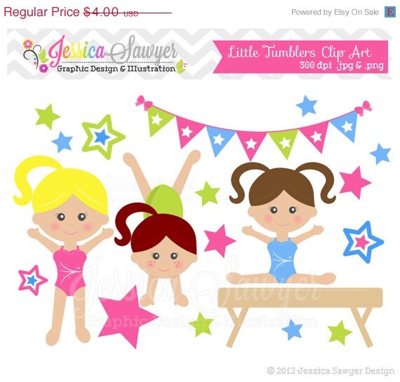 50% OFF- INSTANT DOWNLOAD, little tumblers clip art, girls gymnastics clip art, tumbling graphic for invitations, party supply, graphic des Il_570xn