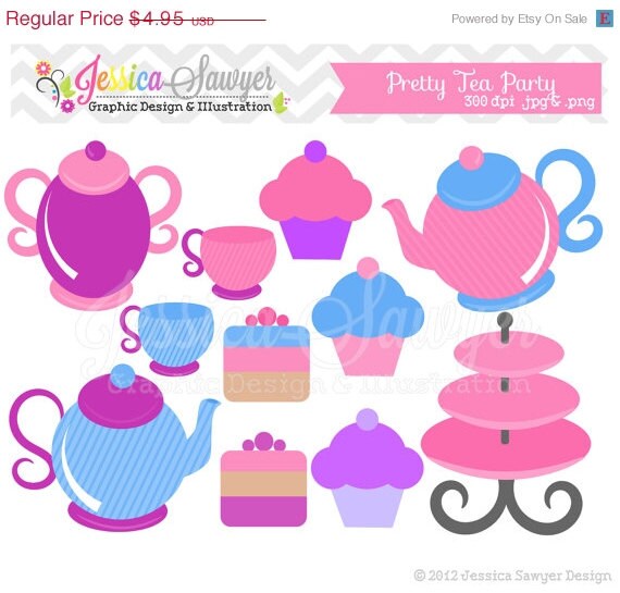 80% OFF - INSTANT DOWNLOAD - tea party clipart - tea pot clip art - mad hatter graphic - cupcake image - commercial use - logo - sticker , Il_570xn
