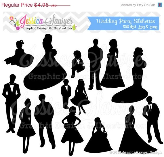 80% OFF - INSTANT DOWNLOAD, wedding party clipart, silhouette clipart, for greeting cards, announcements, scrapbooking Il_570xn