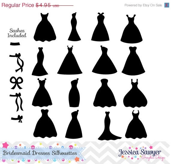 80% OFF - INSTANT DOWNLOAD, bridesmaid dresses silhouettes clipart, silhouette clipart, for greeting cards, announcements, scrapbooking Il_570xn