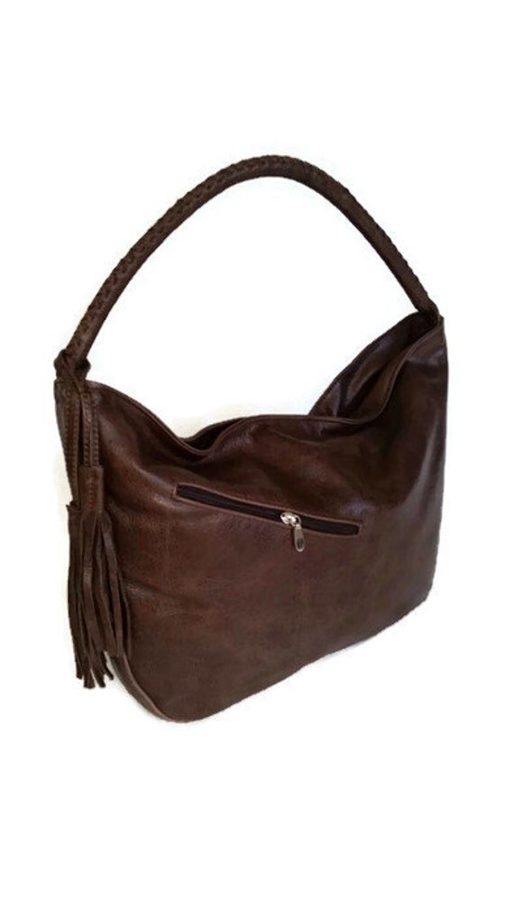 Rustic hobo purse brown vintage smooth genuine leather by Fgalaze