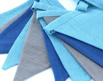 Bunting / Fabric Flag Banner / Pennant Nursery / Porch / Patio Decor / Photo Prop / Blue / Teal / Brownish