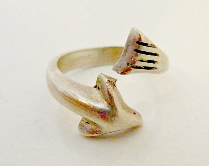 Sterling Cuff Ring - Silver Dolphin - Mexico Signed