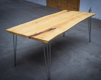 Large Dining Table, Acacia on Hairpin Legs, Retro Kitchen Design, Handcrafted and Bespoke Contemporary Dining Furniture, Home and Office