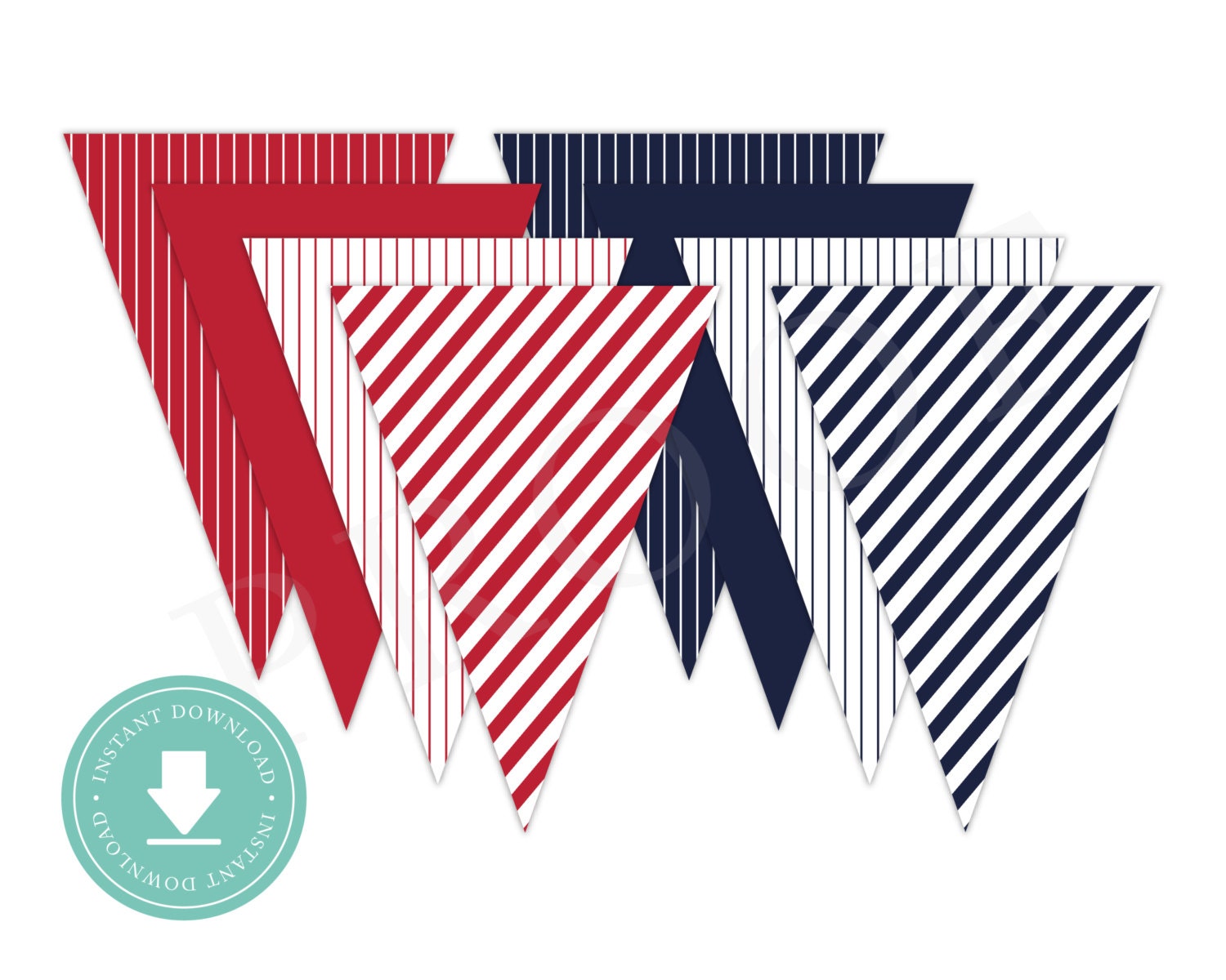 INSTANT DOWNLOAD Navy Blue and Red Pennant Banner Baseball