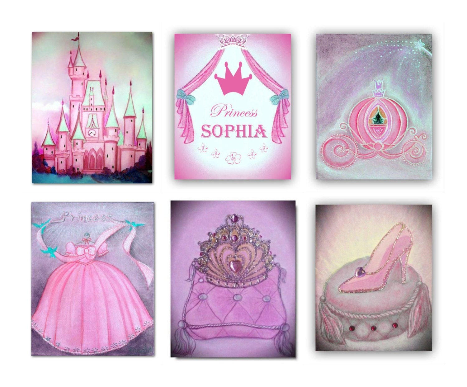 Princess Cinderella Wall Art Set of 6 Art Prints Carriage