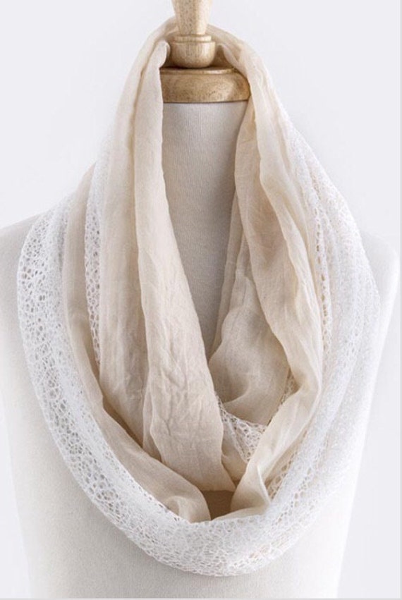 White Scarf White Infinity Scarves Lace and Plain by ScarvesScene