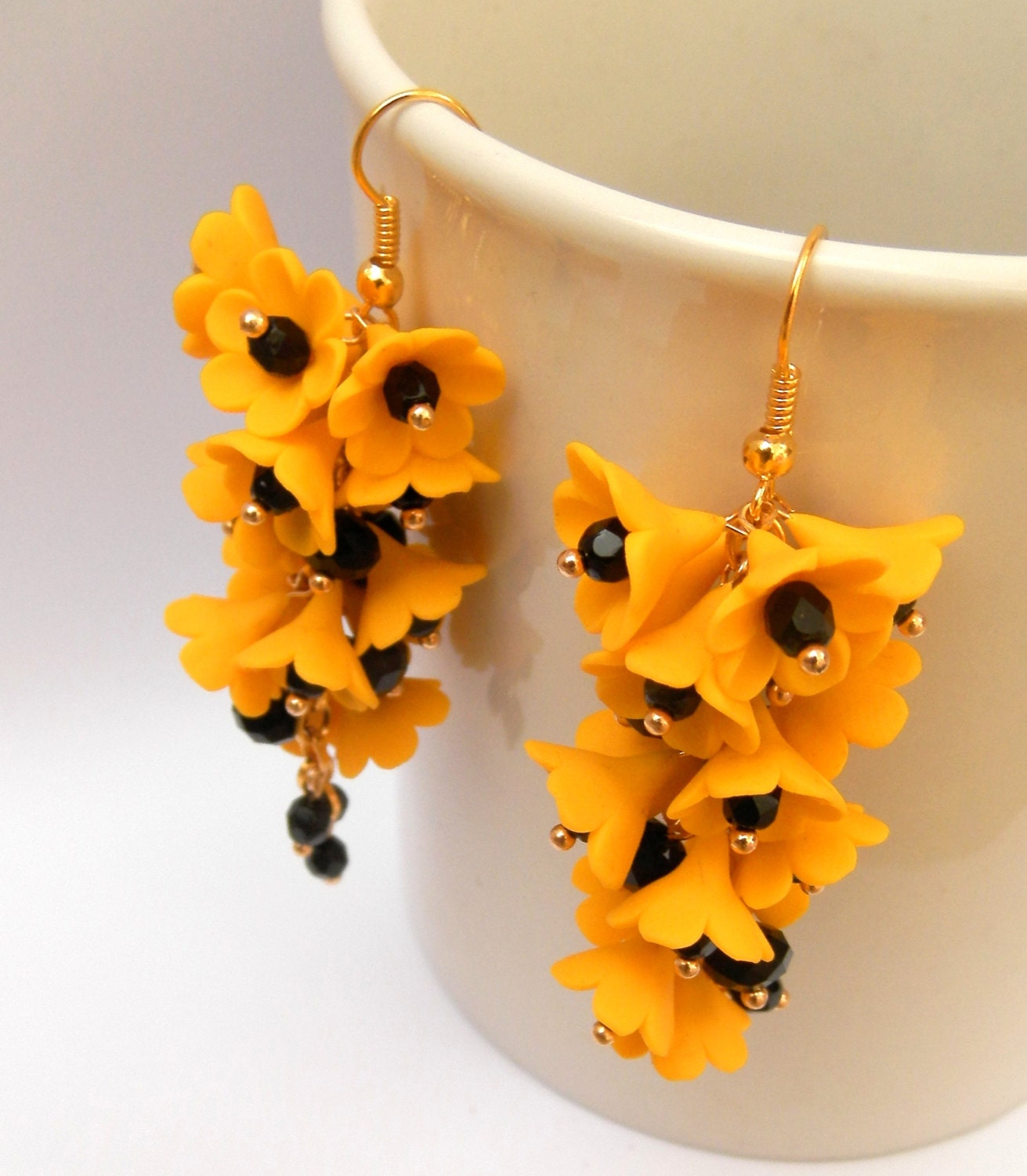 Yellow Earrings Flower Earrings Yellow Jewelry Dangle Earrings