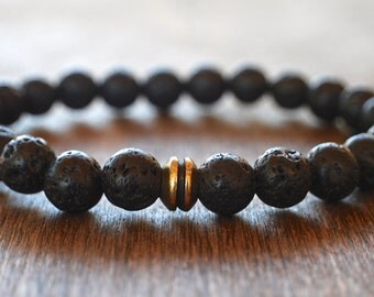 Men's Lava Stone Bracelet. Men's Beaded Bracelet. Lotus & Lava Bracelet. Bracelet For Strength. Bracelet for Courage. Men's Yoga Bracelet.
