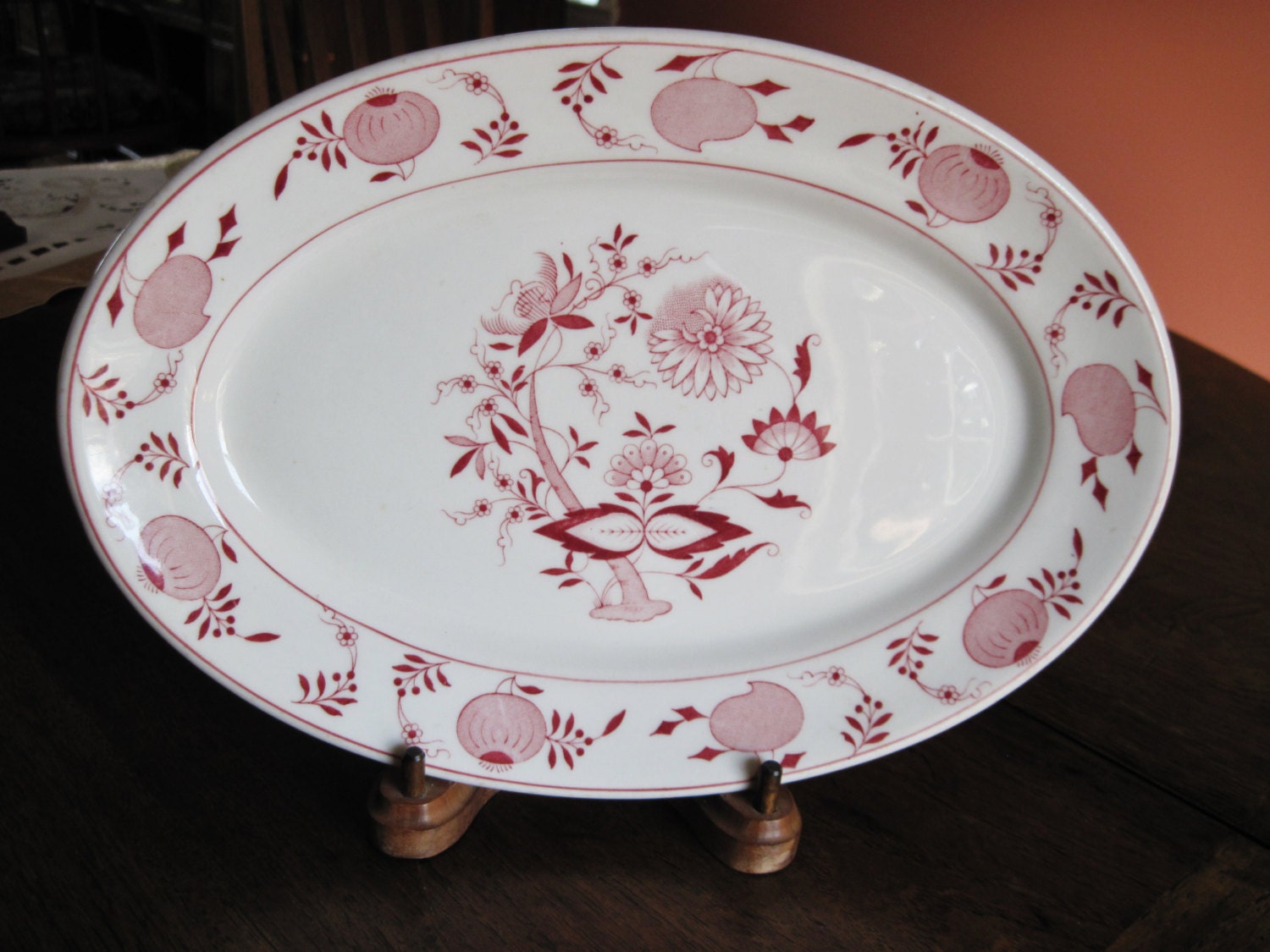 Red Tansferware Platter Sterling Restaurant Ware Mid Century Floral Decor Haute Juice