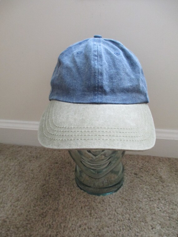 Vintage Blue Jean Denim Khaki Back Hat Leather Strap by jnh5855