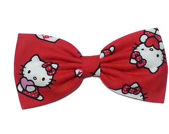 Valentine Hello Kitty Hair Bow, Red Hello Kitty Bow, Valentines Day Gift for Her, Hello Kitty Gift For Her