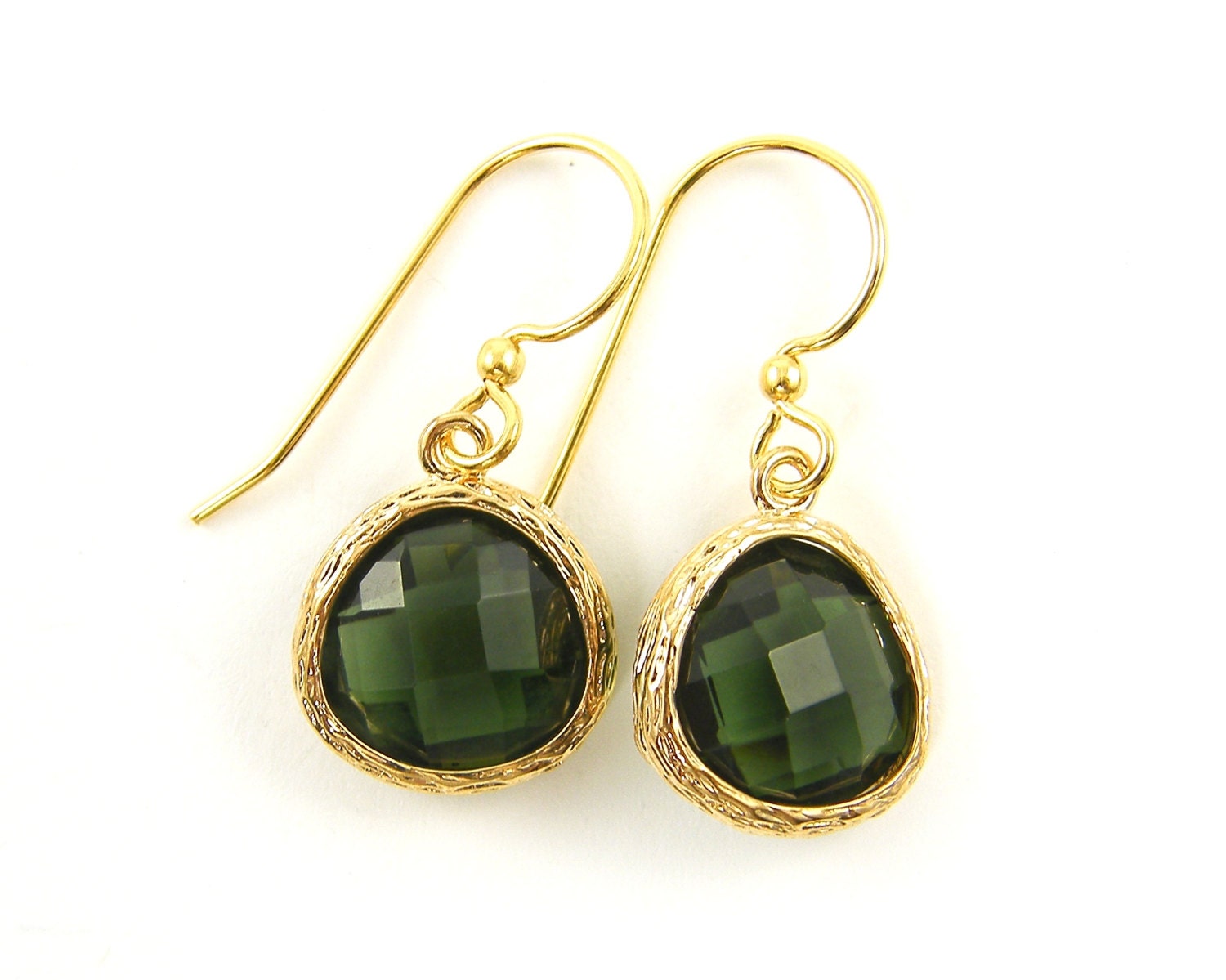 Olive Green Earrings Olive Green Gold Teardrop Earrings