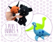 1 + 1 = 4 Pattern Bundle Set - Fox/Cat + Dinosaur/Loch Ness Monster