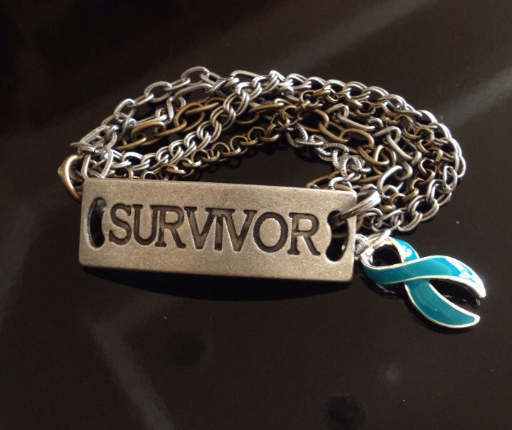 Ovarian Cancer Survivor Bracelet Metal Stamped Multi Chain