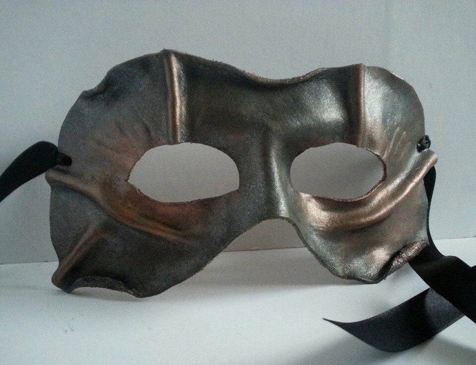 Leather mask for masked ball Larp unisex eye wear costume metal effect uk fancy dress copper pewter cosplay horror