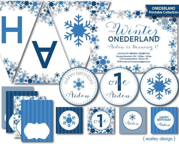 Onederland Birthday Party Decorations Printables Boys Birthday First Birthday Blue Winter Birthday Package Wonderland Digital DIY Decor Il_570xn
