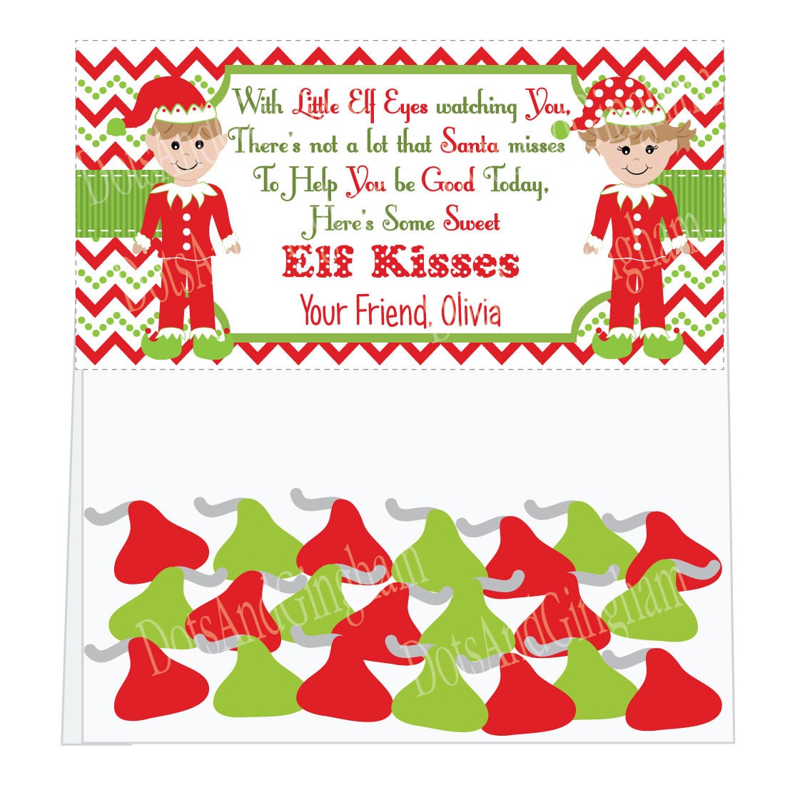 Christmas Treat Bag Toppers Elf Kisses Treat Bag