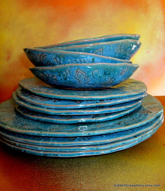 Speckled Turquoise 3 Piece Ceramic Dinnerware Set/place
