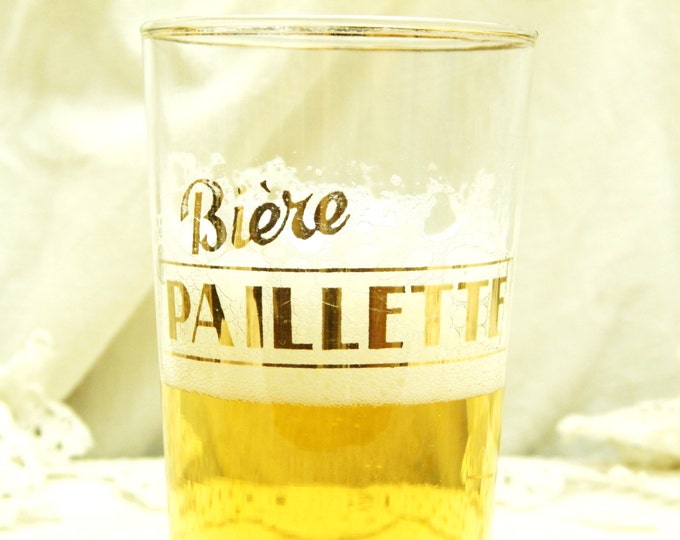 2 Vintage French Beer Glasses "Biere Paillette" Gold Lettering and Rim / French Country Decor