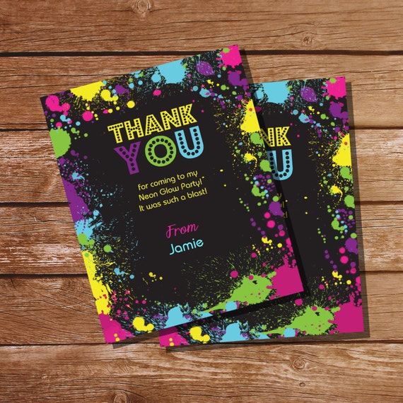 Neon Glow Party Thank You Cards Instantly Downloadable and