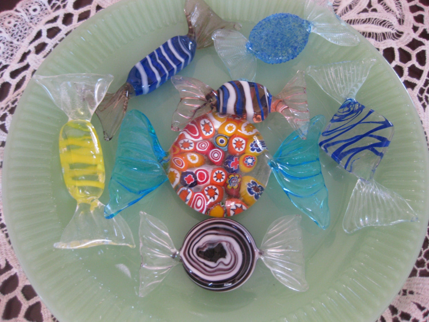 7 Glass Candy Pieces Millefiori Hand Blown by MyLittleSomethings